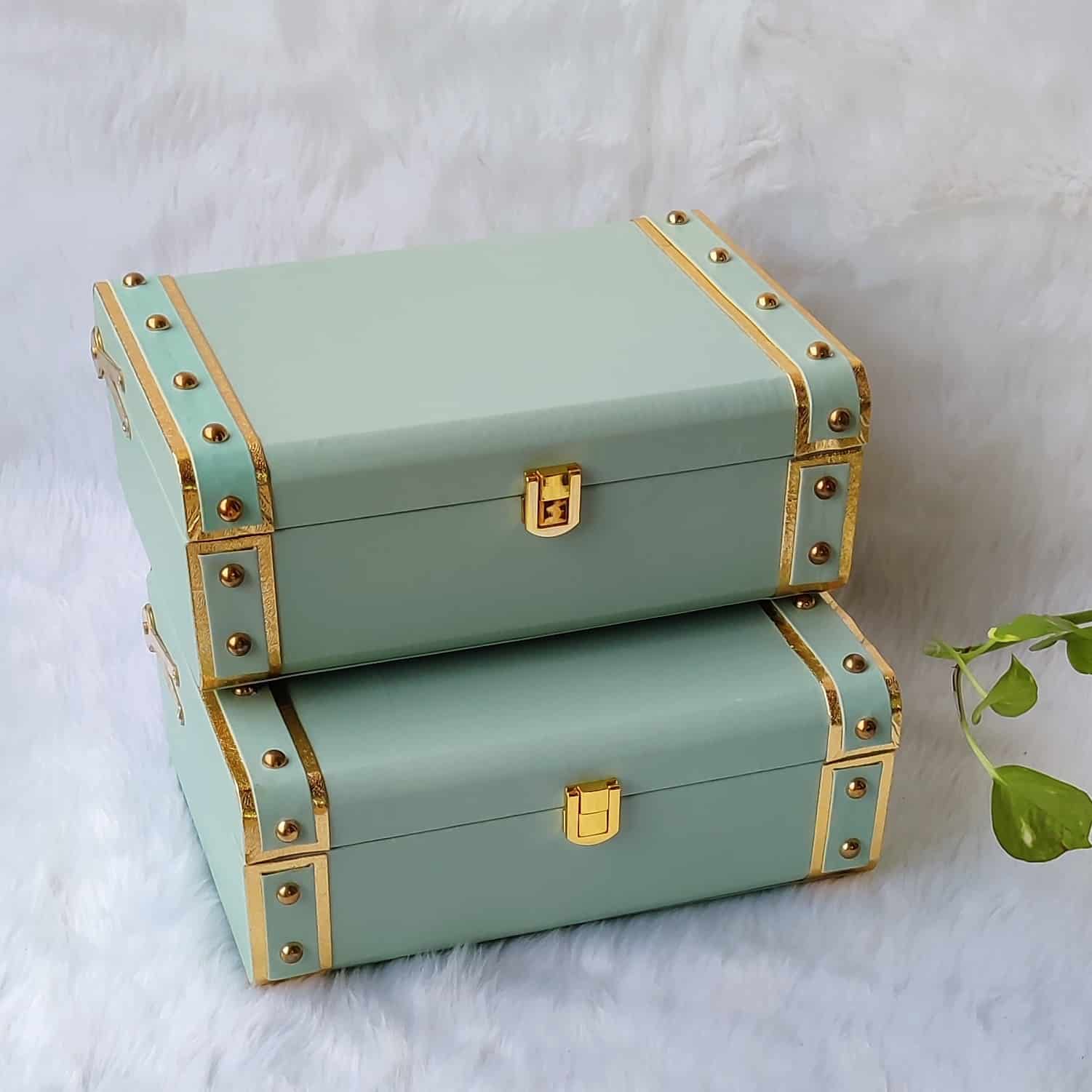 Pastel Green LEATHER TRUNK